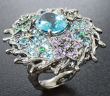 Крупное серебряное кольцо с голубым топазом Серебро 925
