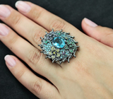 Крупное серебряное кольцо с голубым топазом Серебро 925