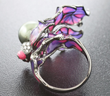 Удивительное серебряное кольцо с жемчужиной и цветной эмалью Серебро 925