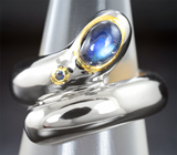 Серебряное кольцо с лабрадоритом и синим сапфиром Серебро 925