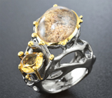 Стильное серебряное кольцо с «садовым» кварцем и цитрином Серебро 925