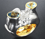 Массивное серебряное кольцо с топазами Серебро 925