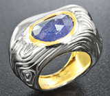 Крупное серебряное кольцо с васильковым сапфиром авторской огранки Серебро 925