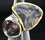Серебряное кольцо с друзой агата и оранжевыми сапфирами Серебро 925