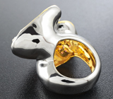 Серебряное кольцо с друзой агата и оранжевыми сапфирами Серебро 925