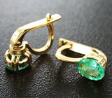 Золотые серьги с уральскими изумрудами 1,29 карат Золото