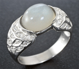 Стильное серебряное кольцо с лунным камнем Серебро 925