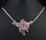 Серебряное колье с разноцветными сапфирами Серебро 925