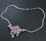 Серебряное колье с разноцветными сапфирами Серебро 925