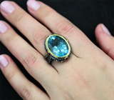 Серебряное кольцо с топазом, синими и оранжевыми сапфирами Серебро 925