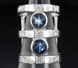 Оригинальное серебряное кольцо со звездчатыми сапфирами Серебро 925