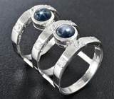 Оригинальное серебряное кольцо со звездчатыми сапфирами Серебро 925