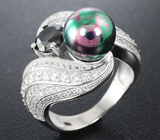 Стильное серебряное кольцо с цветной жемчужиной Серебро 925
