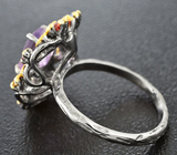 Серебряное кольцо с аметистом и разноцветными сапфирами Серебро 925