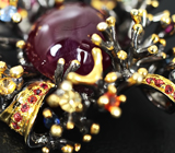 Серебряный кулон с рубином и разноцветными сапфирами на шнуре Серебро 925