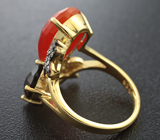Эффектное серебряное кольцо с корнелианом и дымчатым кварцем Серебро 925