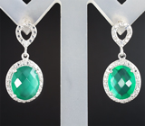 Симпатичные серебряные серьги с зелеными агатами Серебро 925