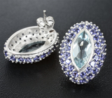Превосходные серебряные серьги с голубыми топазами и иолитами Серебро 925