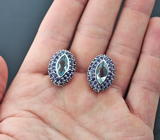 Превосходные серебряные серьги с голубыми топазами и иолитами Серебро 925