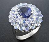 Серебряное кольцо с синим сапфиром и танзанитами Серебро 925