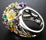Превосходное серебряное кольцо с самоцветами и агатами Серебро 925