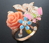 Чудесное серебряное кольцо с жемчужиной и цветной эмалью