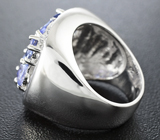 Оригинальное серебряное кольцо с танзанитами и синими сапфирами Серебро 925