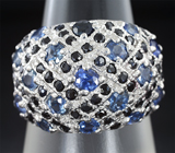Широкое серебряное кольцо с синими сапфирами Серебро 925