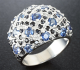 Широкое серебряное кольцо с синими сапфирами Серебро 925