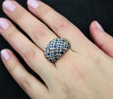 Широкое серебряное кольцо с синими сапфирами Серебро 925