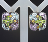 Праздничные cеребряные серьги с самоцветами Серебро 925