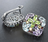 Праздничные cеребряные серьги с самоцветами Серебро 925