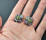 Праздничные cеребряные серьги с самоцветами Серебро 925