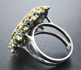 Серебряное кольцо с австралийским дублет опалом, изумрудами и сапфирами Серебро 925