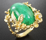 Золотое кольцо с уральским изумрудом 18,75 карат и бриллиантами Золото