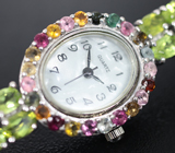 Часы с разноцветными турмалинами на серебряном браслете с перидотами Серебро 925