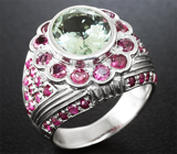 Великолепное серебряное кольцо с зеленым аметистом и рубинами Серебро 925