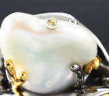 Серебряное кольцо с барочным жемчугом, желтым сапфиром и аметистами Серебро 925