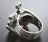Серебряное кольцо с мексиканским огненным агатом и изумрудами Серебро 925