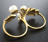Оригинальное серебряное кольцо «Рыбки» с жемчугом и цветной эмалью Серебро 925