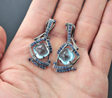 Серебряные серьги с голубыми топазами и синими сапфирами Серебро 925