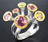 Серебряное кольцо с разноцветными сфенами и турмалинами Серебро 925