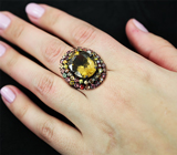 Роскошное серебряное кольцо с цитрином и разноцветными сапфирами  Серебро 925