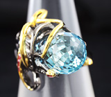 Серебряное кольцо с бриолетом топаза и сапфирами падпараджа Серебро 925