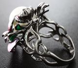 Превосходное серебряное кольцо с жемчужиной и цветной эмалью Серебро 925
