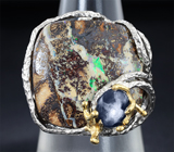 Серебряное кольцо с австралийским болдер опалом и звездчатым сапфиром Серебро 925