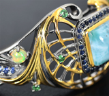 Серебряный браслет с ларимаром, эфиопскими опалами, синими сапфирами и цаворитами Серебро 925