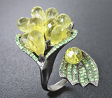 Серебряное кольцо с бриолетами цитринов и цаворитами Серебро 925