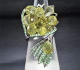 Серебряное кольцо с бриолетами цитринов и цаворитами Серебро 925