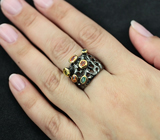 Серебряное кольцо с разноцветными сапфирами и изумрудом Серебро 925